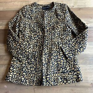 Who What Were leopard all over print long blazer jacket women's S